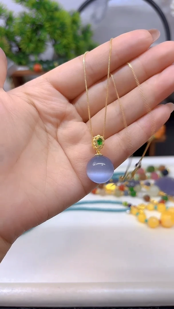 吊坠(赠链)银S925镀金镶嵌碧玺猫眼D213