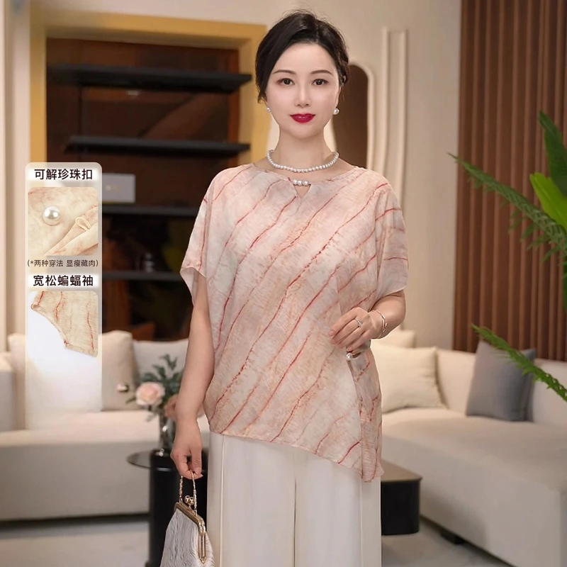 【极速发货】2025夏季新款条纹衬衫显瘦套装气质时尚妈妈装