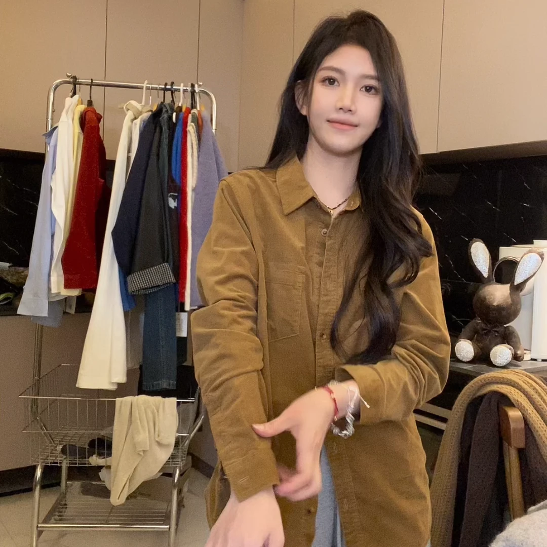 灯芯绒衬衫女宽松百搭2026年春季新款韩版气质简约衬衣