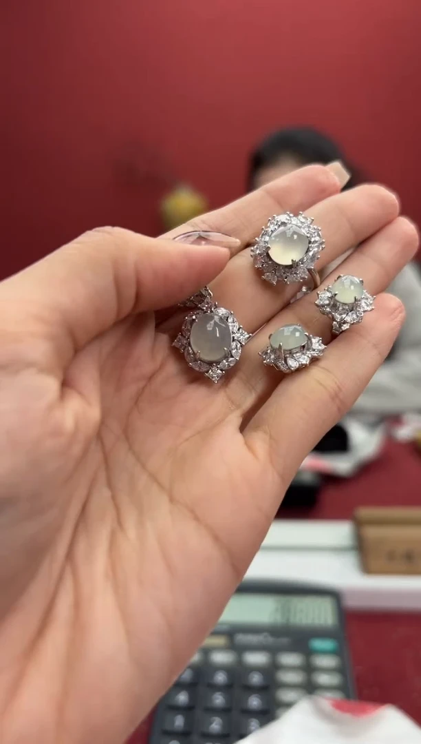 【闪购商品】翡翠戒指银S925镶嵌565580/蛋面套装
