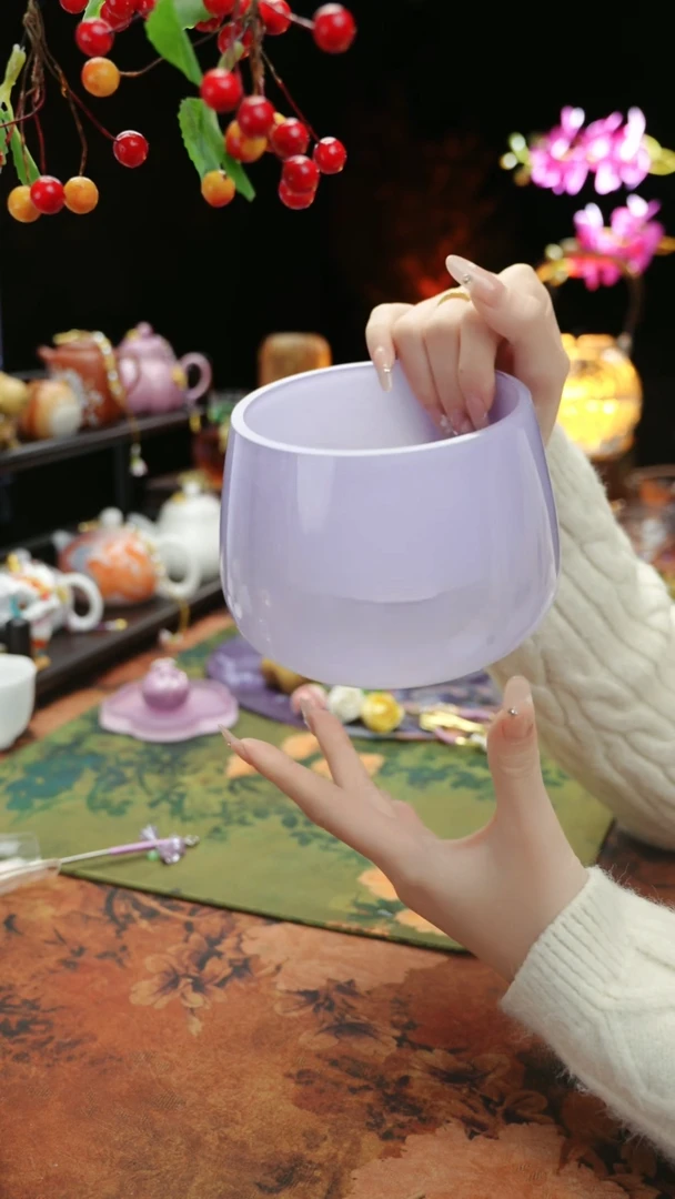 【闪购商品】紫色水晶玻璃茶渣缸建水