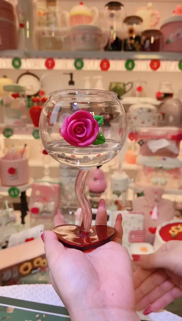 玫瑰花爱心红酒杯——手工制作品质好！