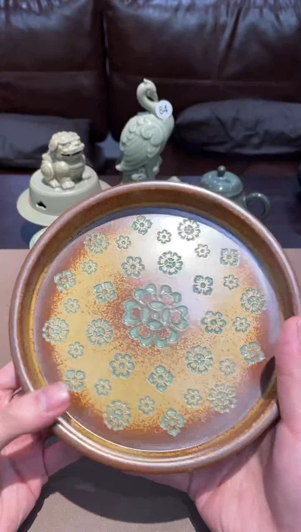 92窑承青瓷宝相花大壶承-无盒