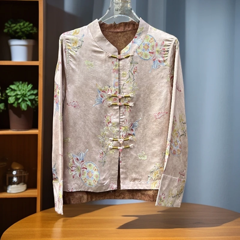 【粉黛】高定新中式春秋女士洋气开衫双面穿外套气质减龄百搭上衣