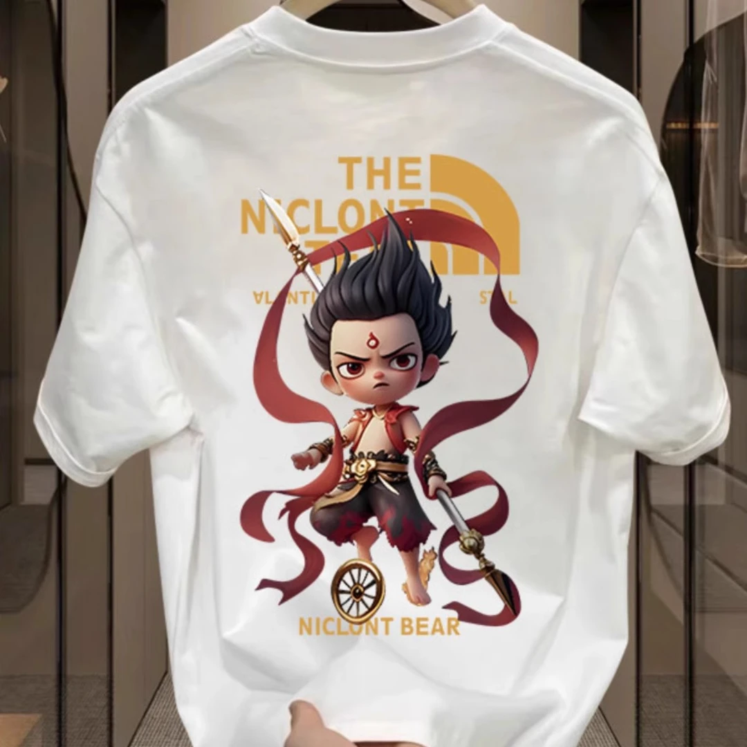 哪吒2025新年新款衣服纯棉短袖创意国潮动画印花男士舒适半袖T恤