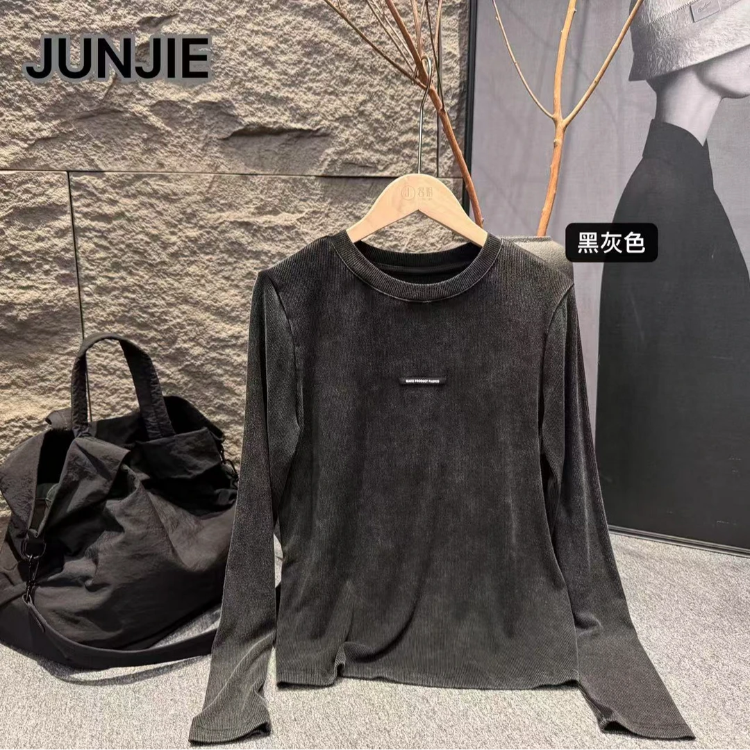 『JUNJIE』黑灰T·炒染工艺弹力螺纹上衣 58973