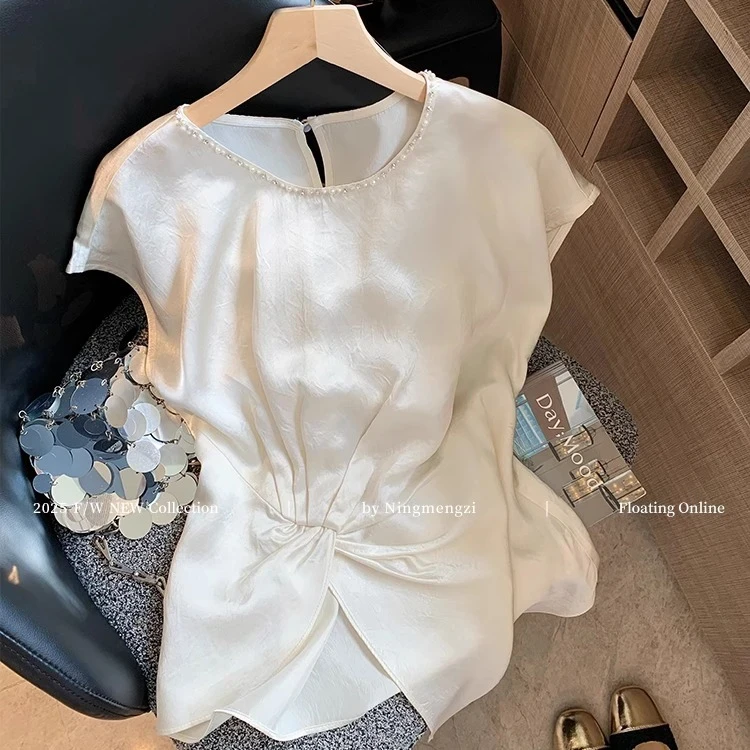 2025夏季新款收腰设计感时髦漂亮衬衫法式褶皱洋气气质显瘦上衣女