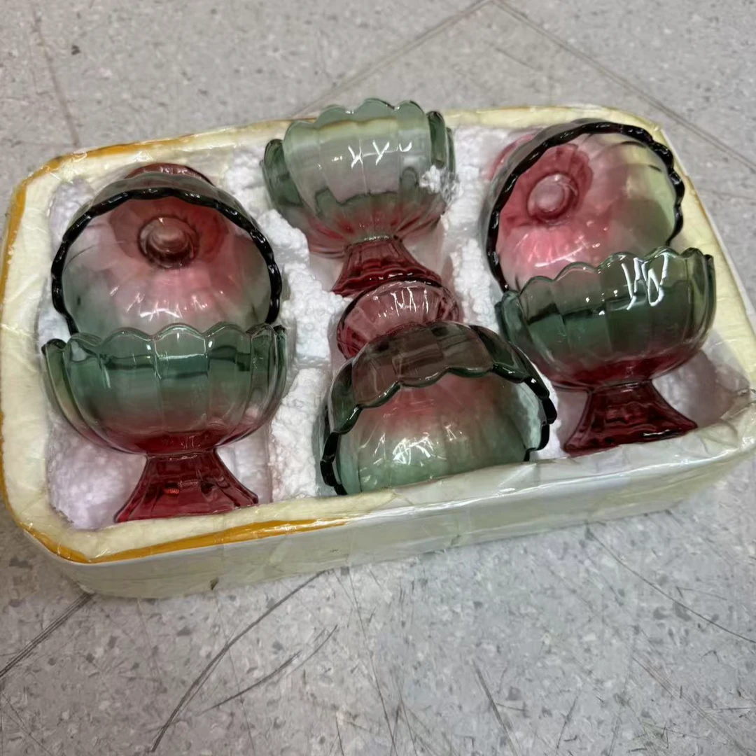 渐变彩色玻璃甜品杯子6件套