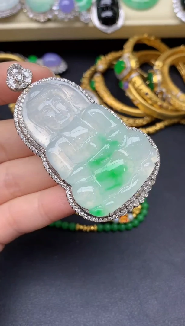 颈饰18K金镶嵌翡翠406-雪姐翡翠天天见