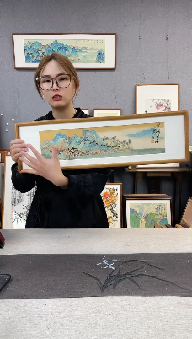 【闪购商品】国画胡威-手绘带框作品-20*70-山水