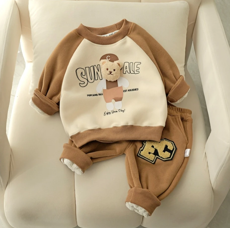 卡通加绒卫衣套装