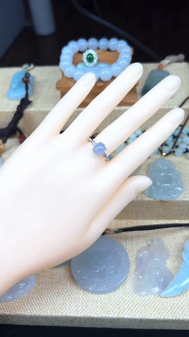 银S925镶嵌戒指翡翠天然A货翡翠   戒指
