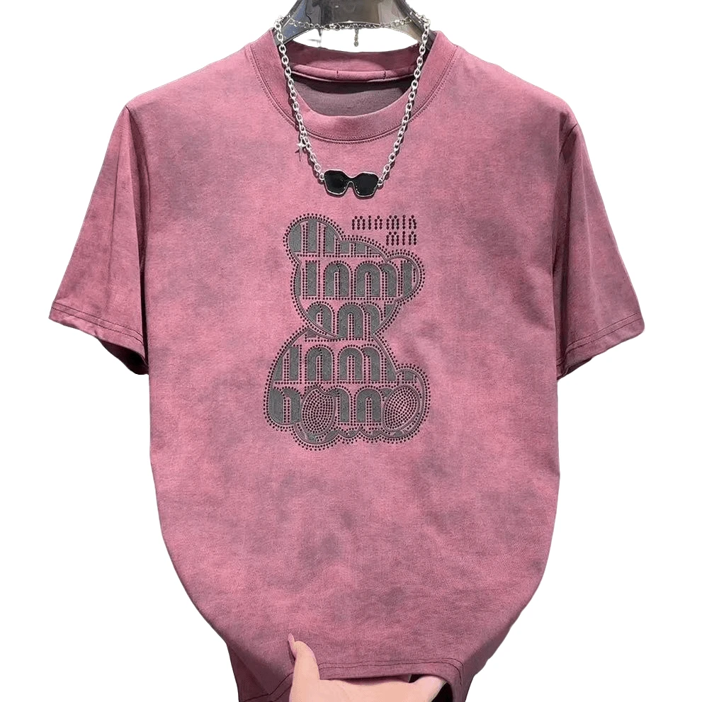 YH轻奢扎染烫钻印花短袖 男士夏季新款时尚短袖百搭圆领半袖上衣