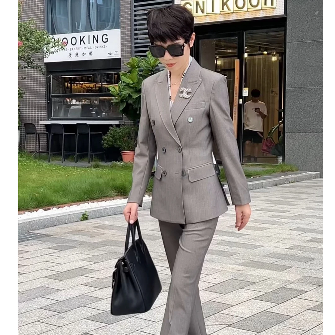 秋冬款韩版双排扣小西装长袖时尚休闲修身商务职业西装套装KY699