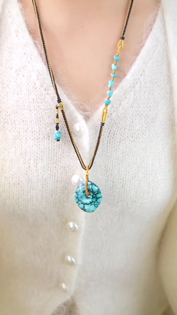 银S925镀金镶嵌绿松石项链1