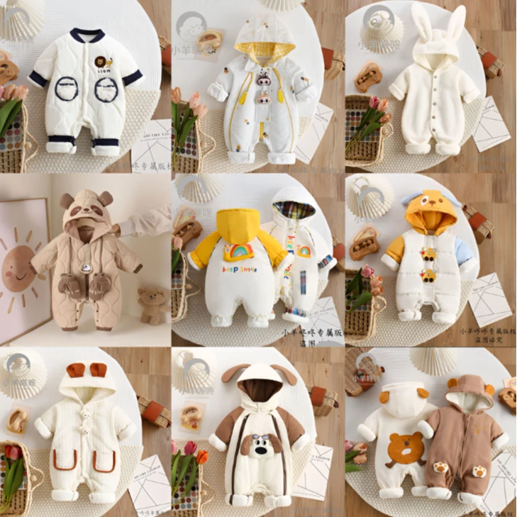 [H]新款宝宝春秋冬连体长袖保暖婴幼儿哈衣组合外出爬爬服洋气