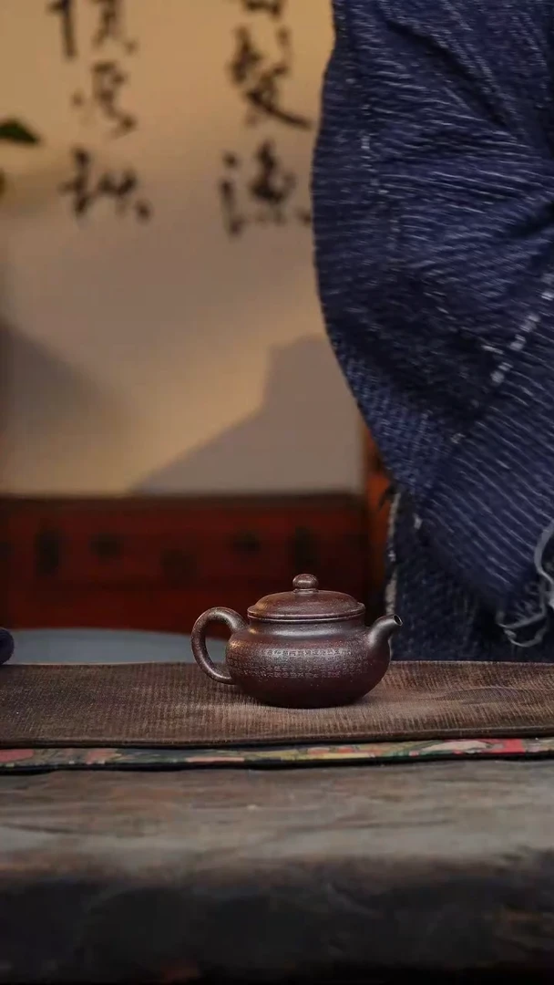 王安凤柴烧刻绘心经紫砂壶仿古