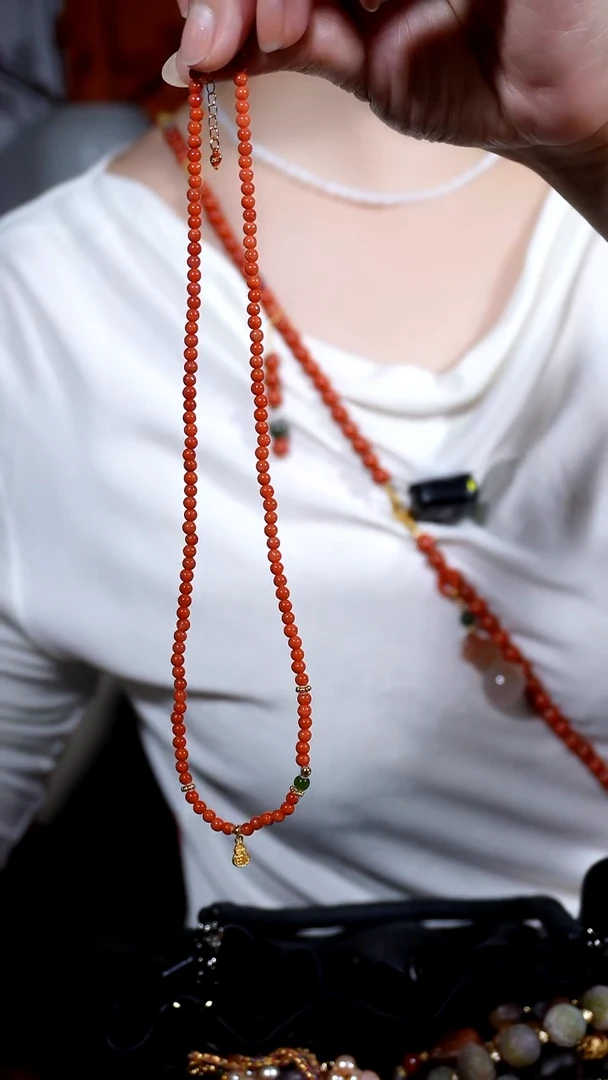 银S925镶嵌碧玉南红玛瑙颈链