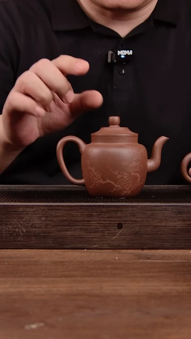 茶壶紫砂紫泥  宫灯 刻绘小鸟 200CC