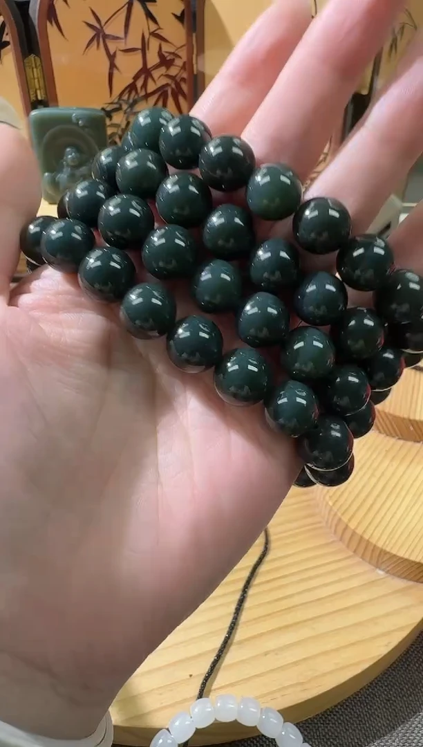 未镶嵌手串和田玉（青玉）新疆青玉和田玉圆珠手串12mm