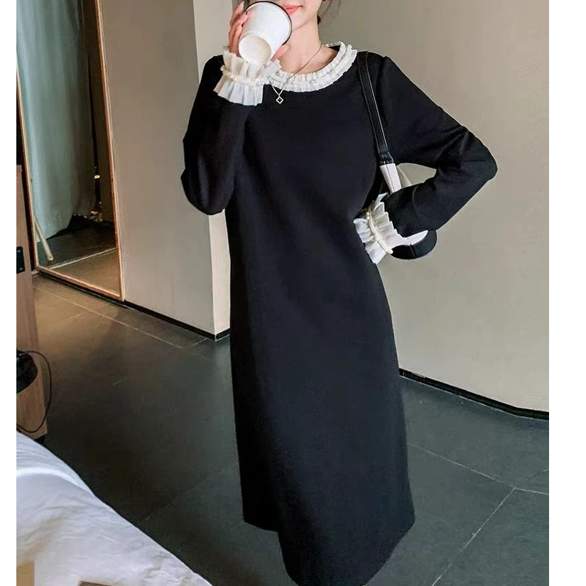 连衣裙显瘦气质长袖针织时尚打底小黑裙秋冬26007