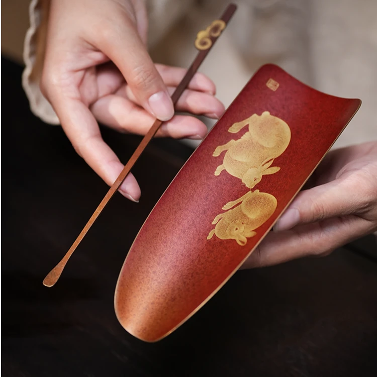 茶具（ 茶则 ）梧桐双兔-褐色（172*63*15mm）