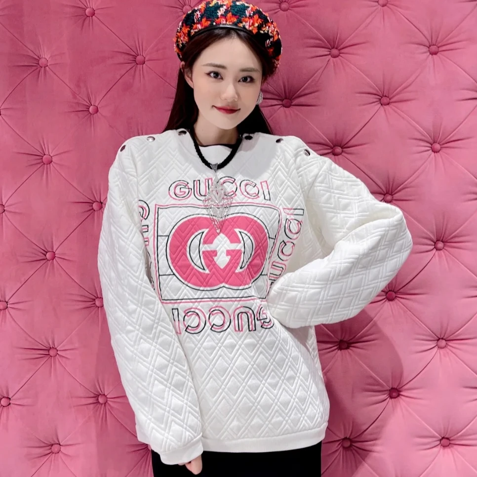 全新未使用 GUCCI/古驰 古驰字母图案印花圆领加厚重工卫衣