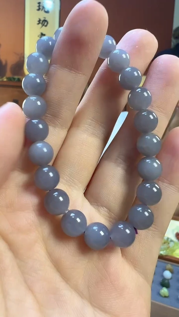 未镶嵌手串和田玉A****)烟紫8mm
