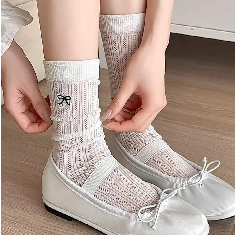 女 蝴蝶结小腿袜 堆堆袜 无骨中筒袜