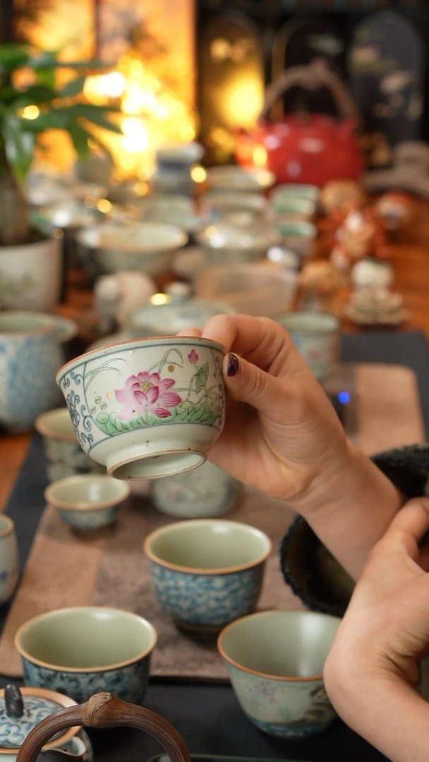 【闪购商品】素谷青花开窗荷花炉式杯90cc