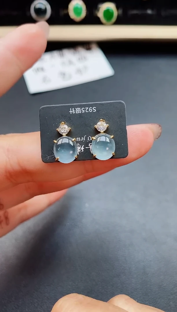 翡翠银S925镶嵌耳饰50805