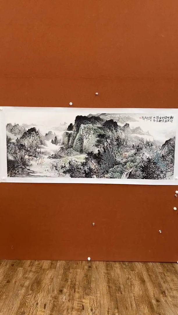 国画李文峰小六横幅浅降青绿