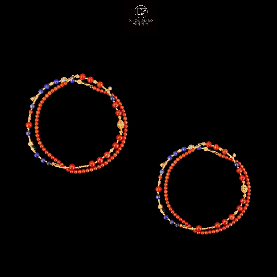 【喜开颜】天然红玛瑙拼接青金石毛衣链女百搭可拆项链【多样性发1】