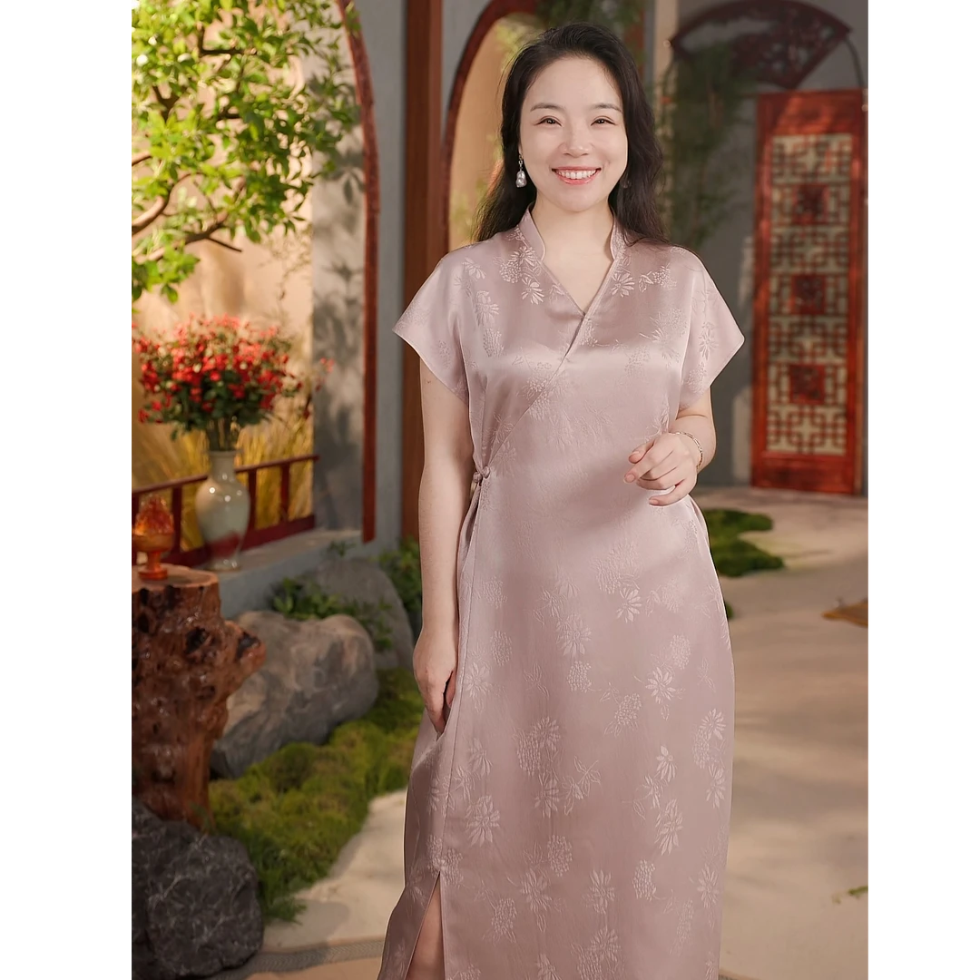 【叶滢】满分6A纯100桑蚕丝古风禅意禅服茶服汉服女装新中式连衣裙