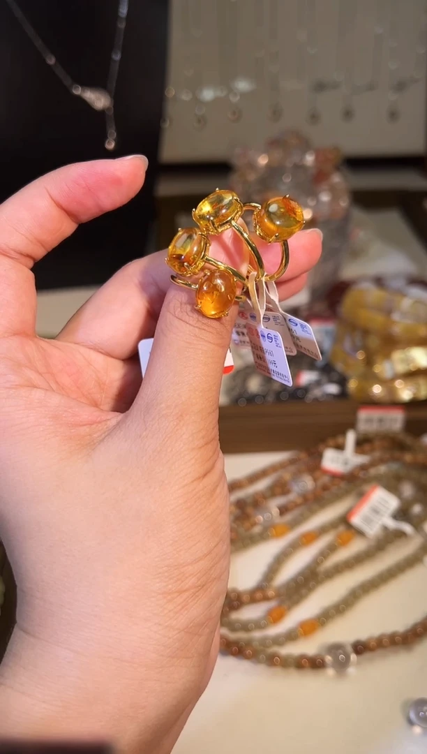 未镶嵌琥珀（花珀）戒指p961多样性发货一件
