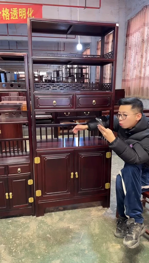 黑酸枝木类成套家具特大万字格书柜