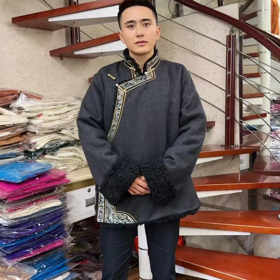 新款藏式男女加毛加厚款外套藏装男女同款民族服饰外套