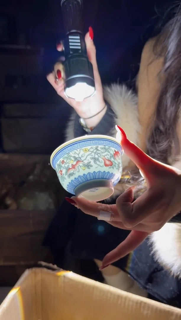 杯子陶瓷绿稀福禄茶碗+礼盒