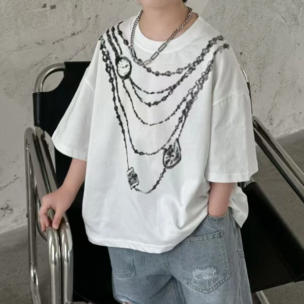 A7887 HY25103夏季中童印项链短T