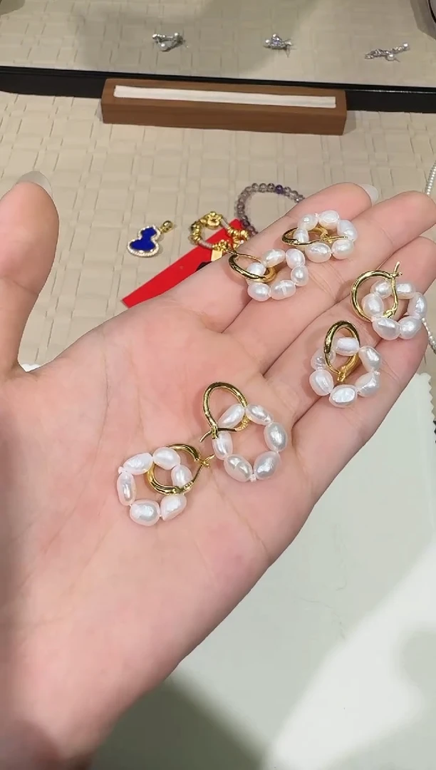 【闪购商品】淡水珍珠耳饰银S925镶嵌X0204-523-36多样性一对