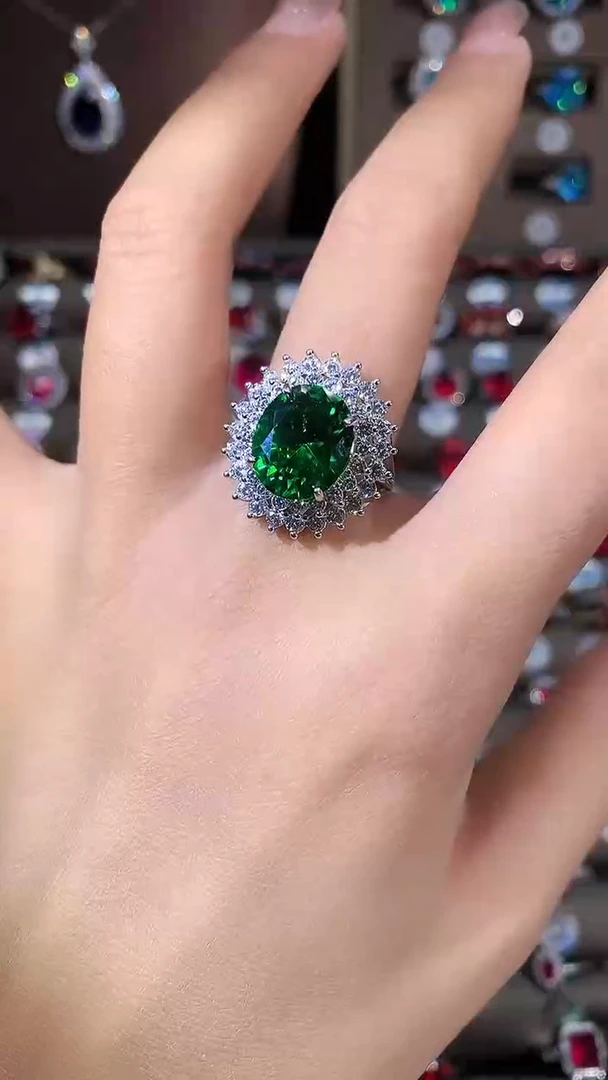 无925银莎弗莱绿色戒指