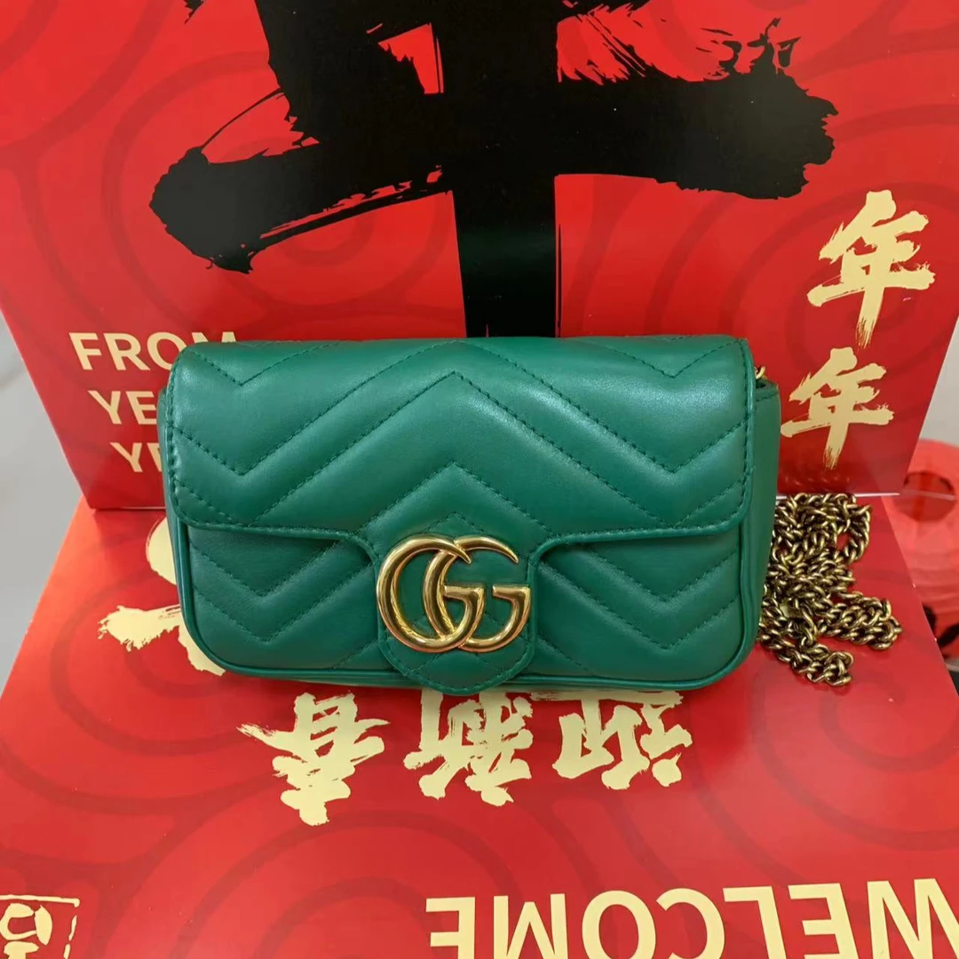 99新 GUCCI/古驰 marmont/超mini绿色/链条包/G91