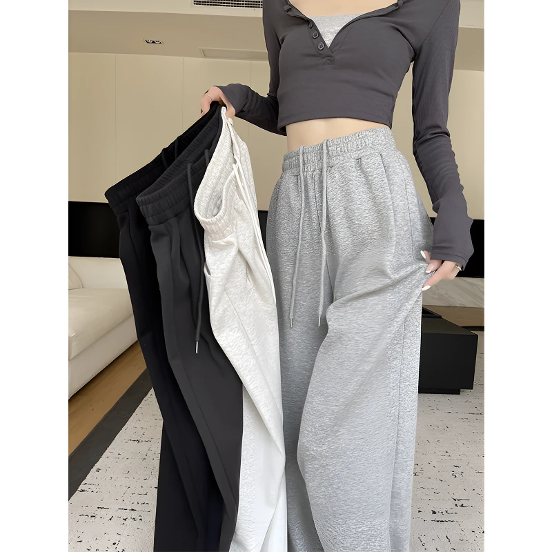 灰色运动裤女2025新款早春季穿搭高腰显瘦休闲秋冬季加绒阔腿卫裤