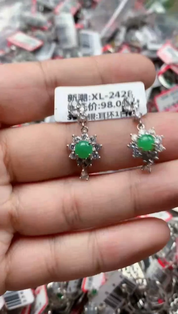 银S925镶嵌戒指翡翠天然A货缅甸翡翠
