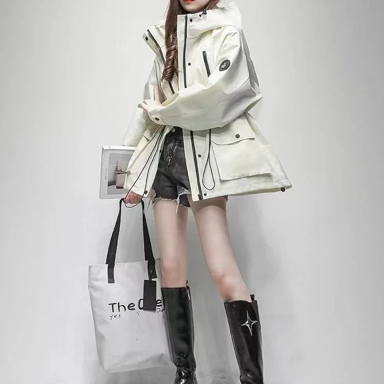 欧式抽腰设计感百搭休闲冲锋衣外套