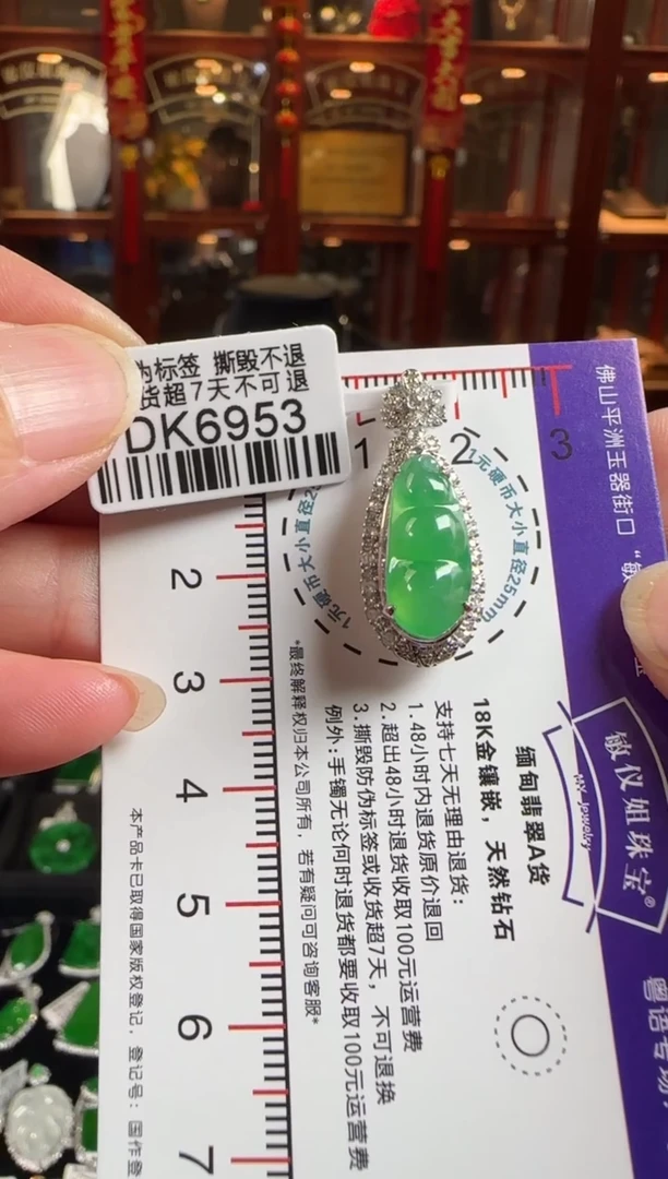 颈饰18K金镶嵌翡翠DK6953冰绿豆豆