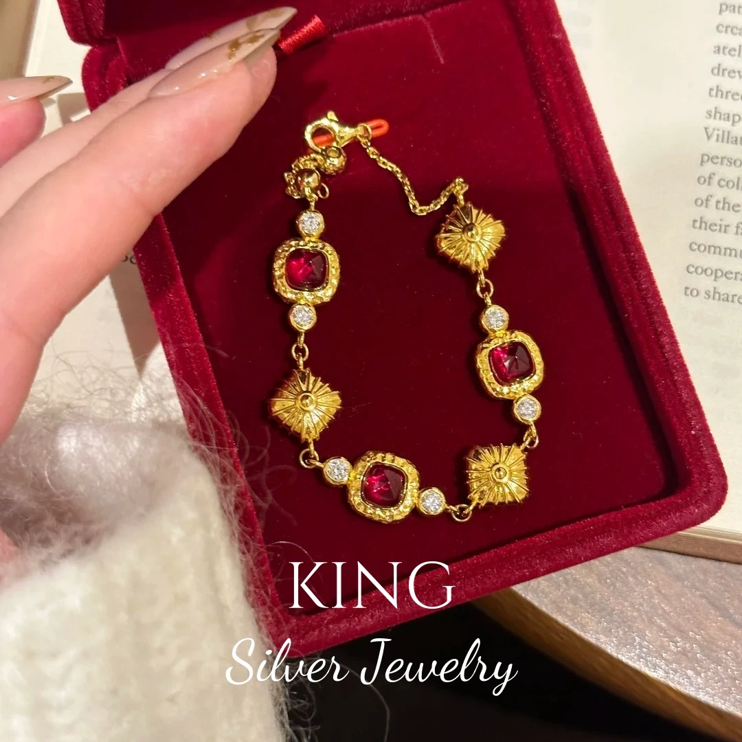 925银合成锆石手链 king银饰红心玲珑手链轻奢气质送老婆女友闺蜜