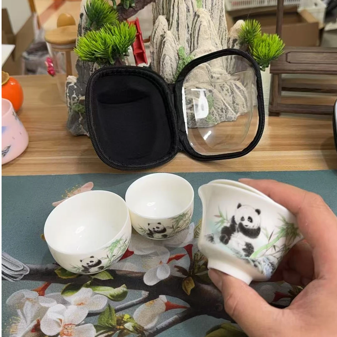 旅行茶具【a0103】手工轻奢户外陶瓷日式便携式防烫白瓷
