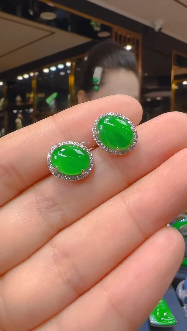 翡翠银S925镶嵌耳饰012（多样性发其一）