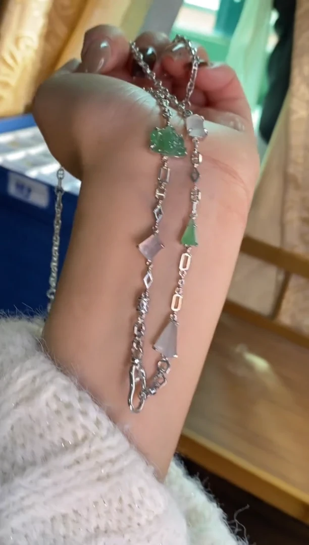 颈饰银S925镶嵌翡翠净货16926